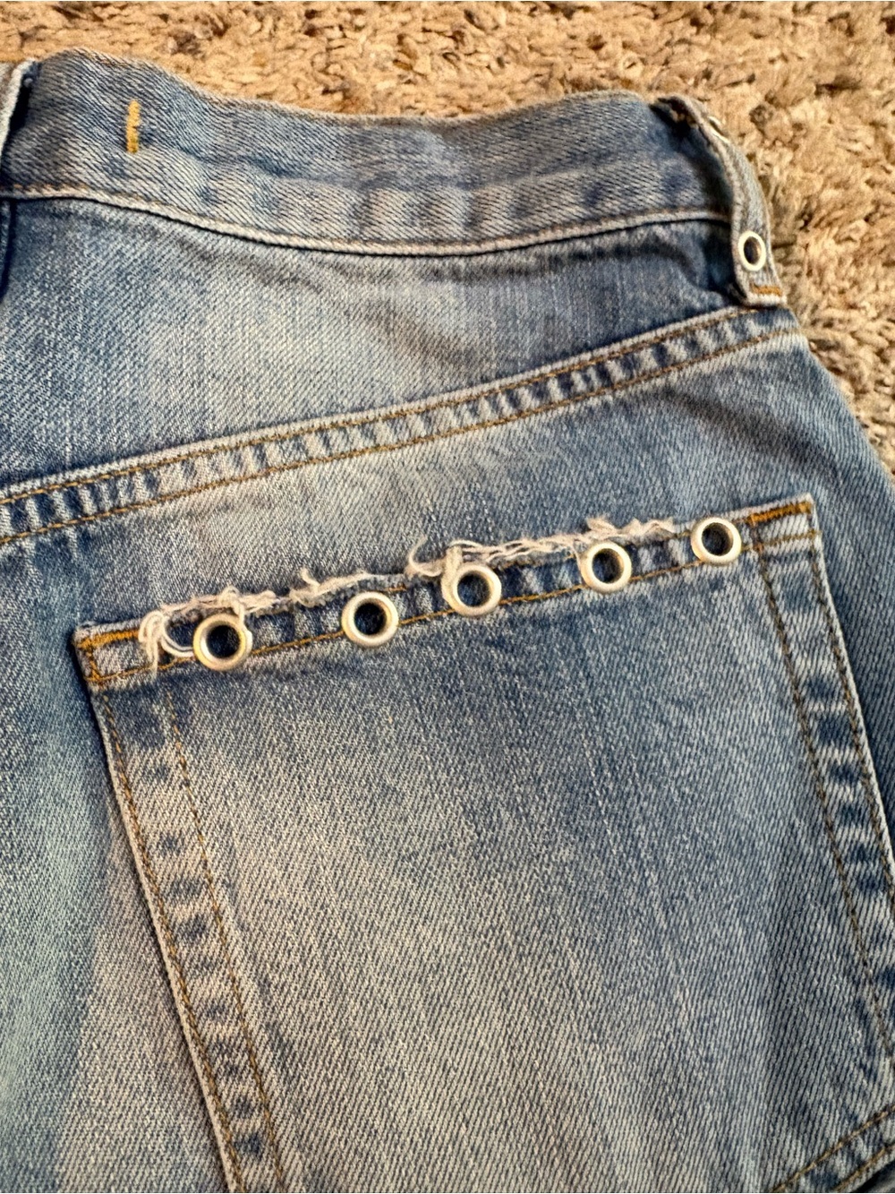 Free People Faded Blue Grommet-Trim Denim Shorts Size 25 NWT - Picture 6 of 11
